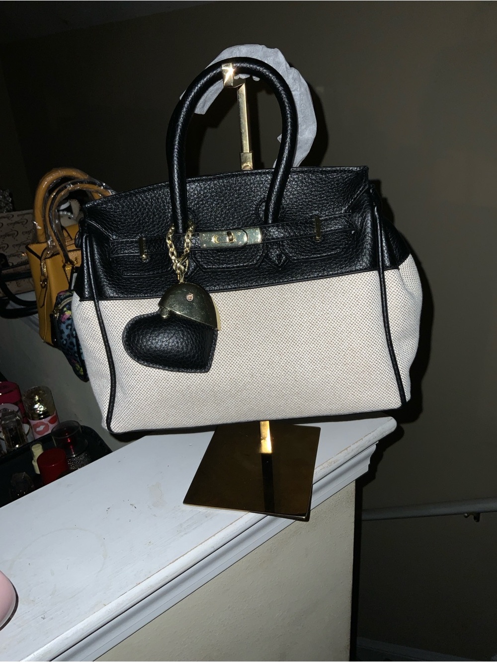 Women's Two-Tone Black and Cream Satchel Handbag
